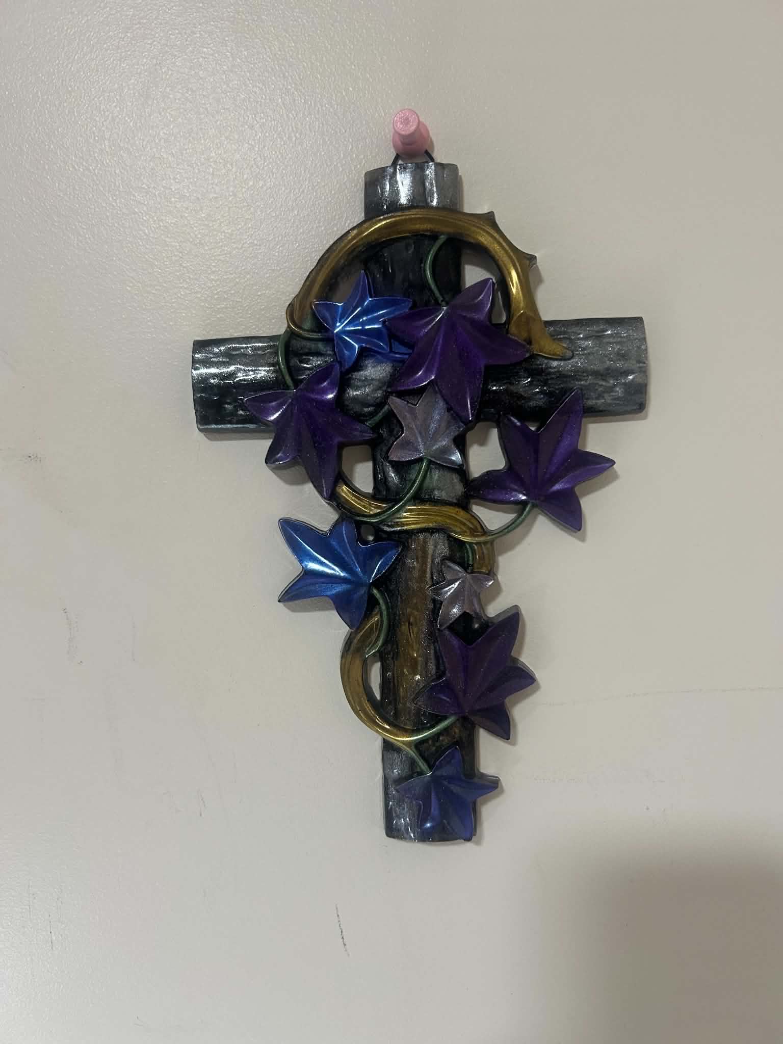 Resin Cross Wall Hanging — Purple, Blue, Gold, Silver & Black