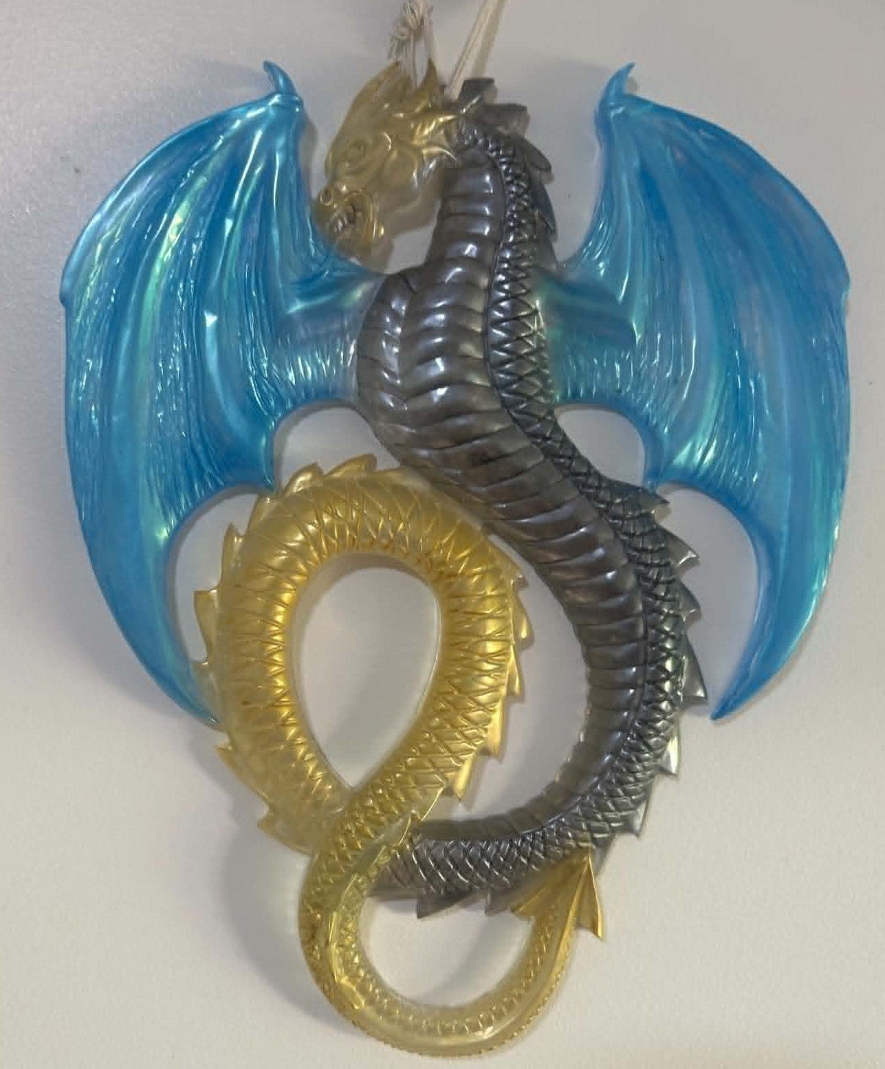 Resin Dragon Wall Hanging – Blue, Silver & Gold with Clear Resin