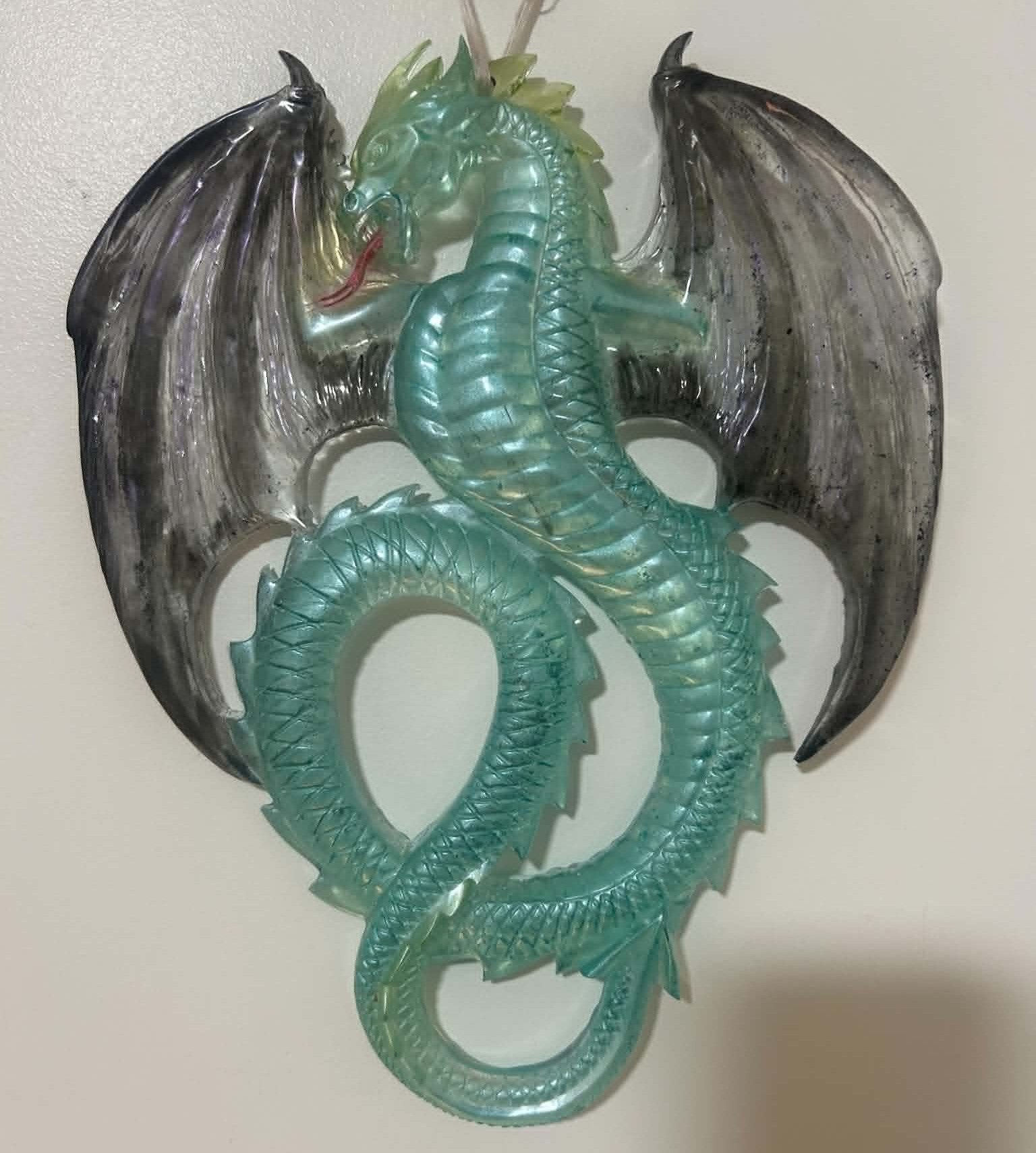 Resin Dragon Wall Hanging – Black, Green & Gold