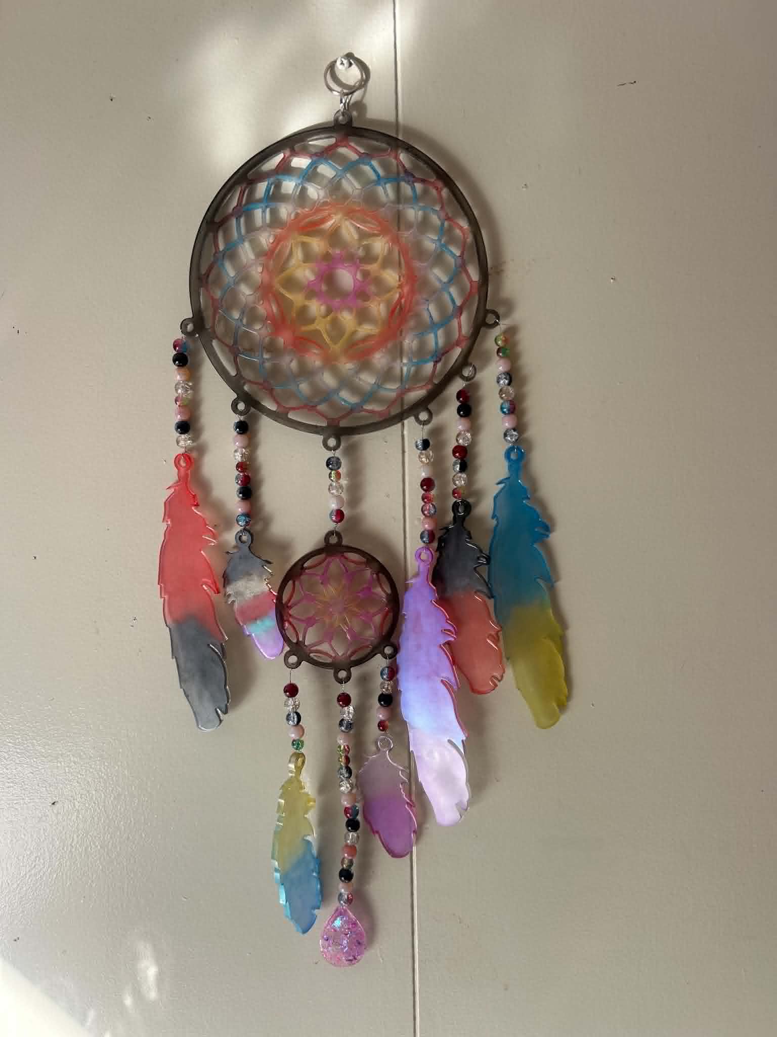 Double Dream Catcher – Resin & Glass Bead Sun Catcher