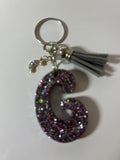 Letter G Resin Keychain – Holographic Glitter with Moon Charm