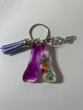Letter A Resin Keychain – Floral Purple with Love Charm