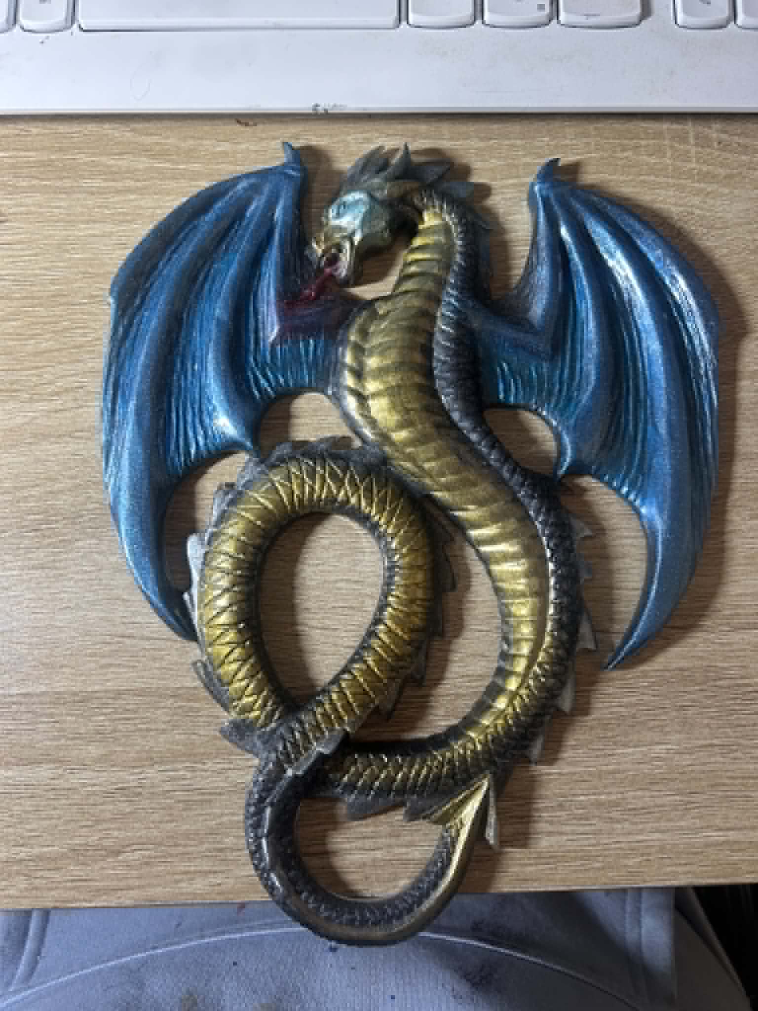 Resin Dragon – Blue, Gold & Silver wall hanging