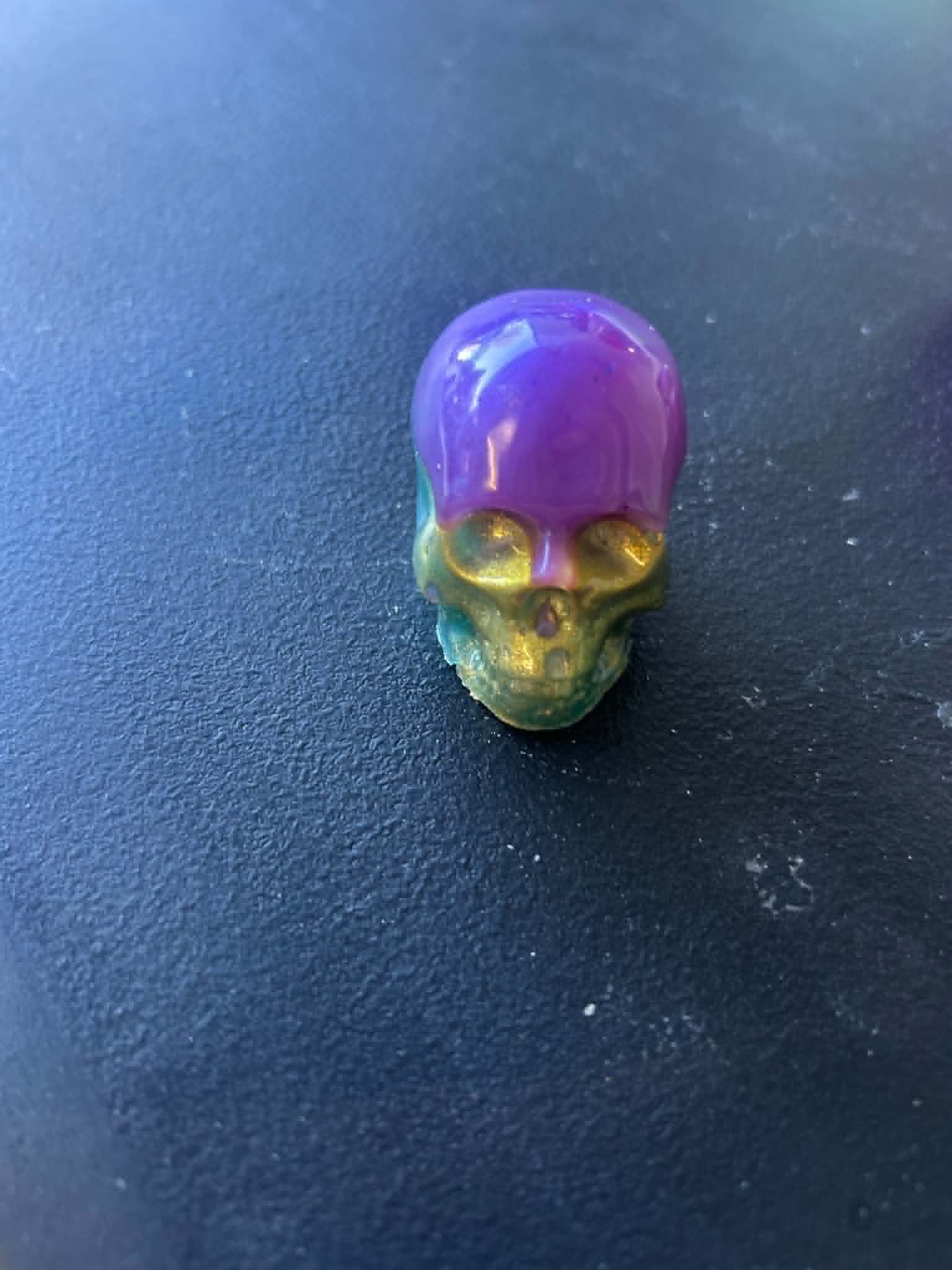 Skull Shelf Piece – Purple Blue Gold & Teal Resin Art